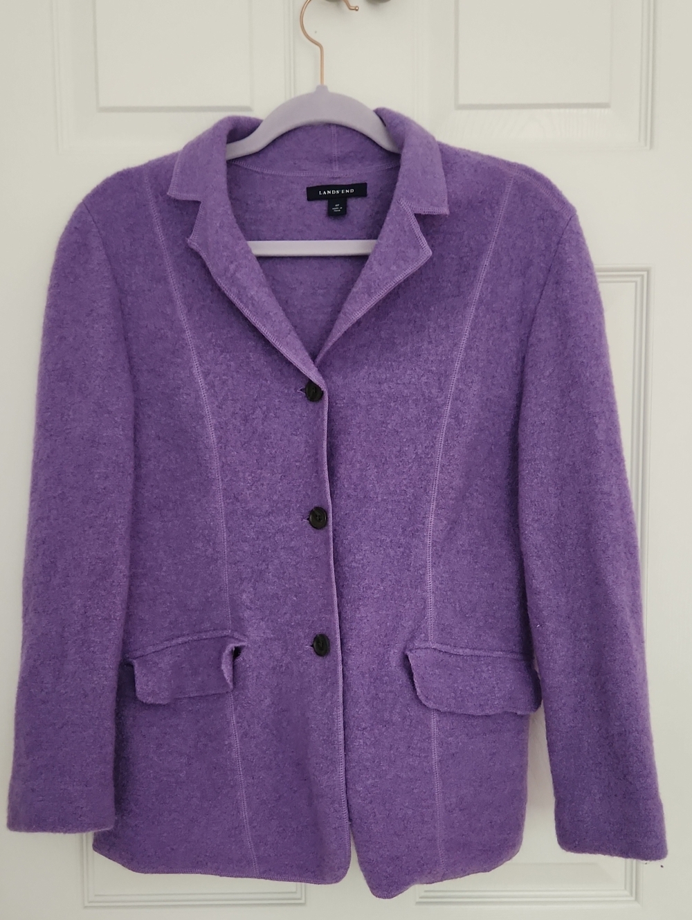 100% Wool Cozy Fall Quiet Luxury Lands' End Lavender Purple Wool-Blend Blazer